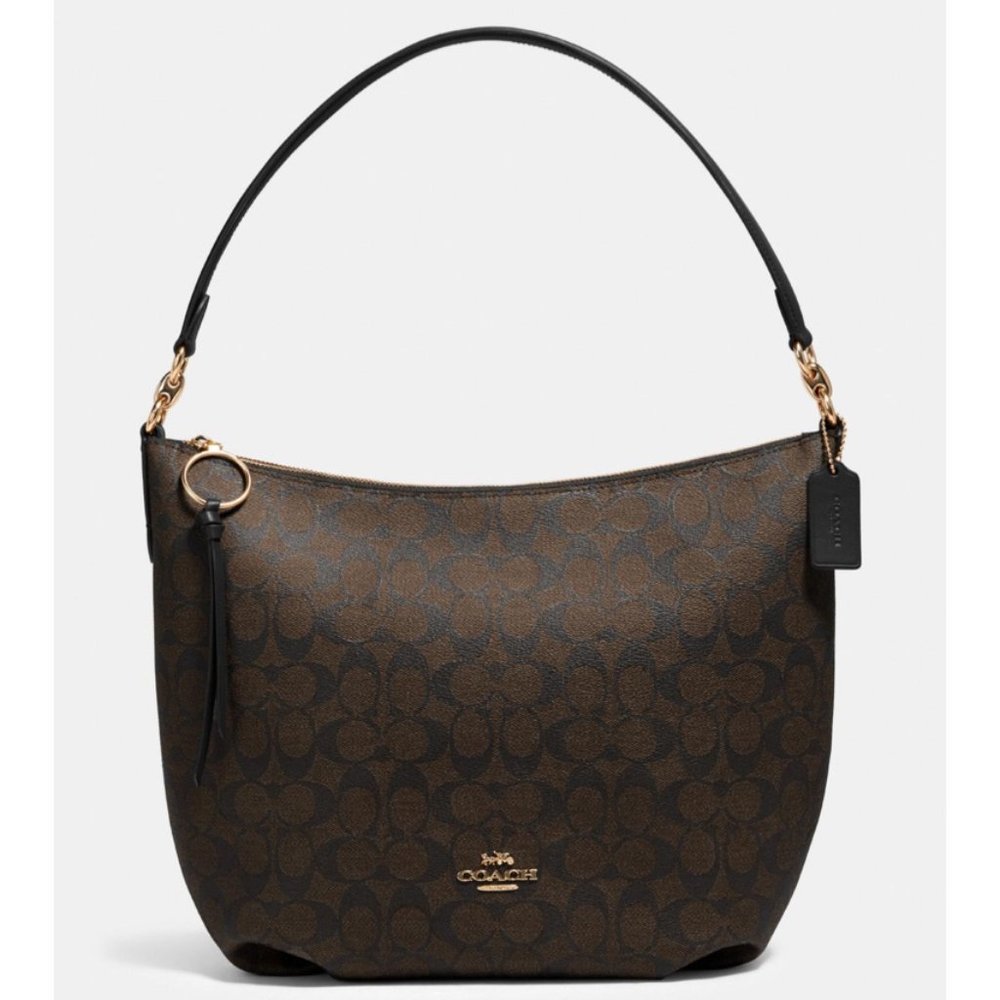 Coach Brown/Black Monogram Skylar Canvas Hobo Bag 👜 - Picture 2 of 6